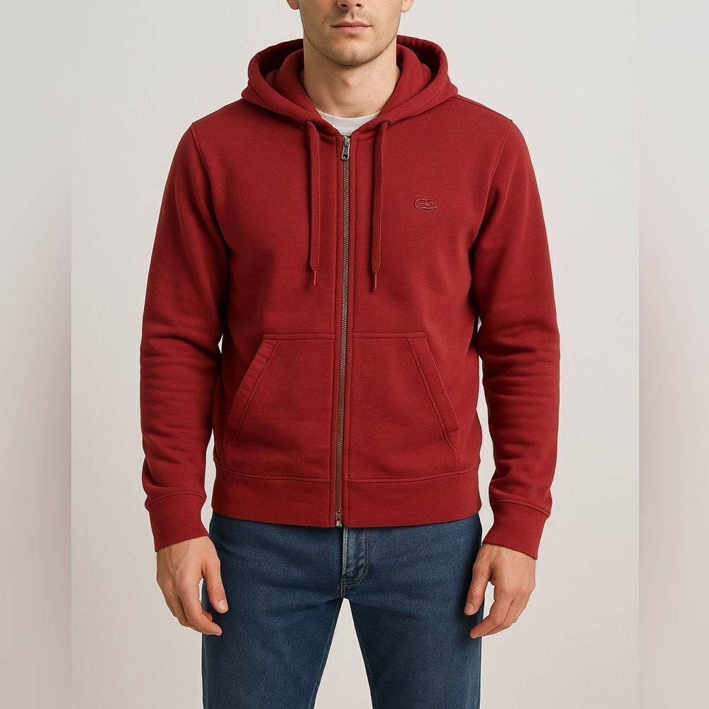 Lacoste Vintage Washed Red Full Zip Hoodie 100% Cotton Men’s Size M